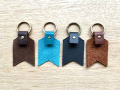 Detail of the backs of the leather keyrings in all colours