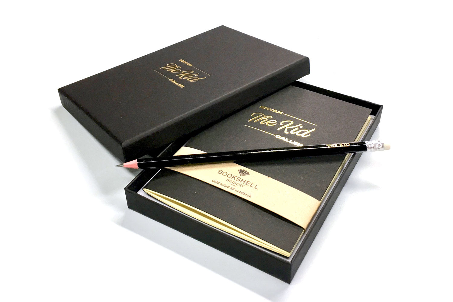 Customised pocket notebook with your own custom artwork embossed on the cover in gold foil
