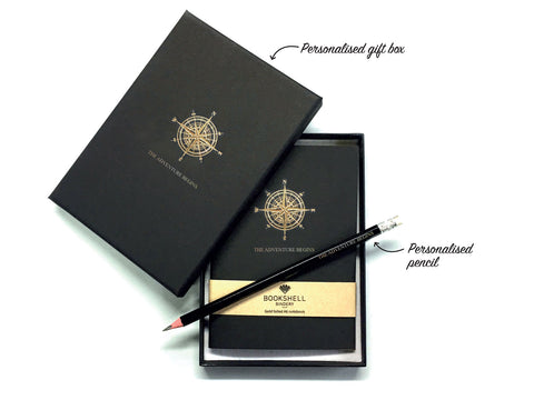 Pocket notebook with personalised gift box and pencil from Bookshell Bindery