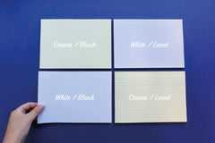 Short grain bookbinding paper available in cream blank, cream lined, white lined or white blank
