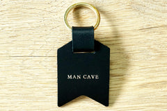 Man Cave - Black, Leather, Personalised Keyrings for Dad from Bookshell Bindery