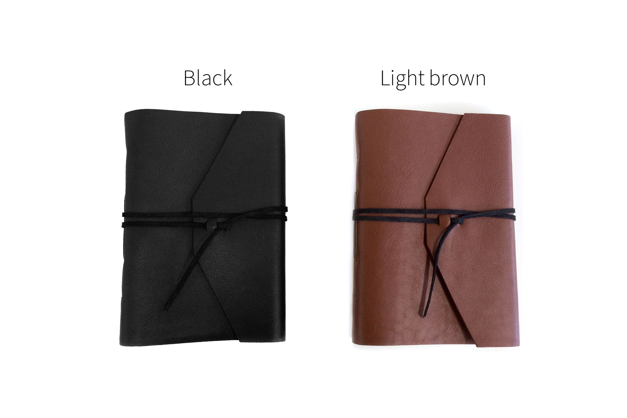 what3words leather journal in black leather or light brown leather from Bookshell Bindery