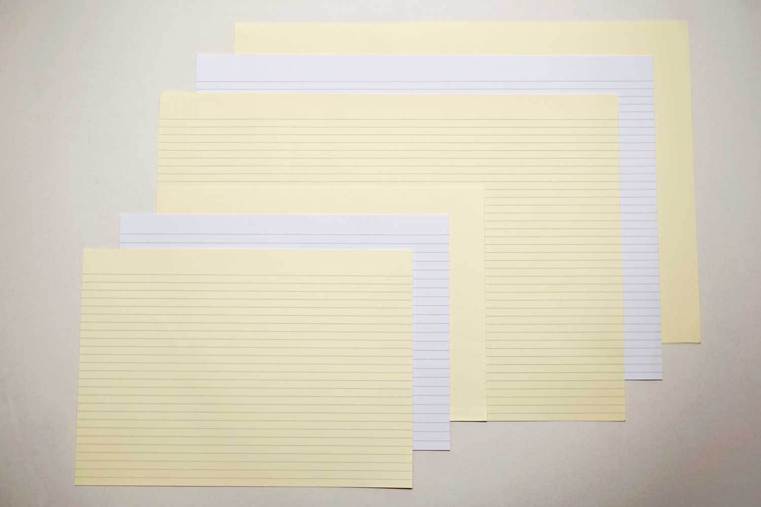 Landscape lined paper for bookbinding from Bookshell Bindery, short grain, A4 and A3, white and cream, lined or blank