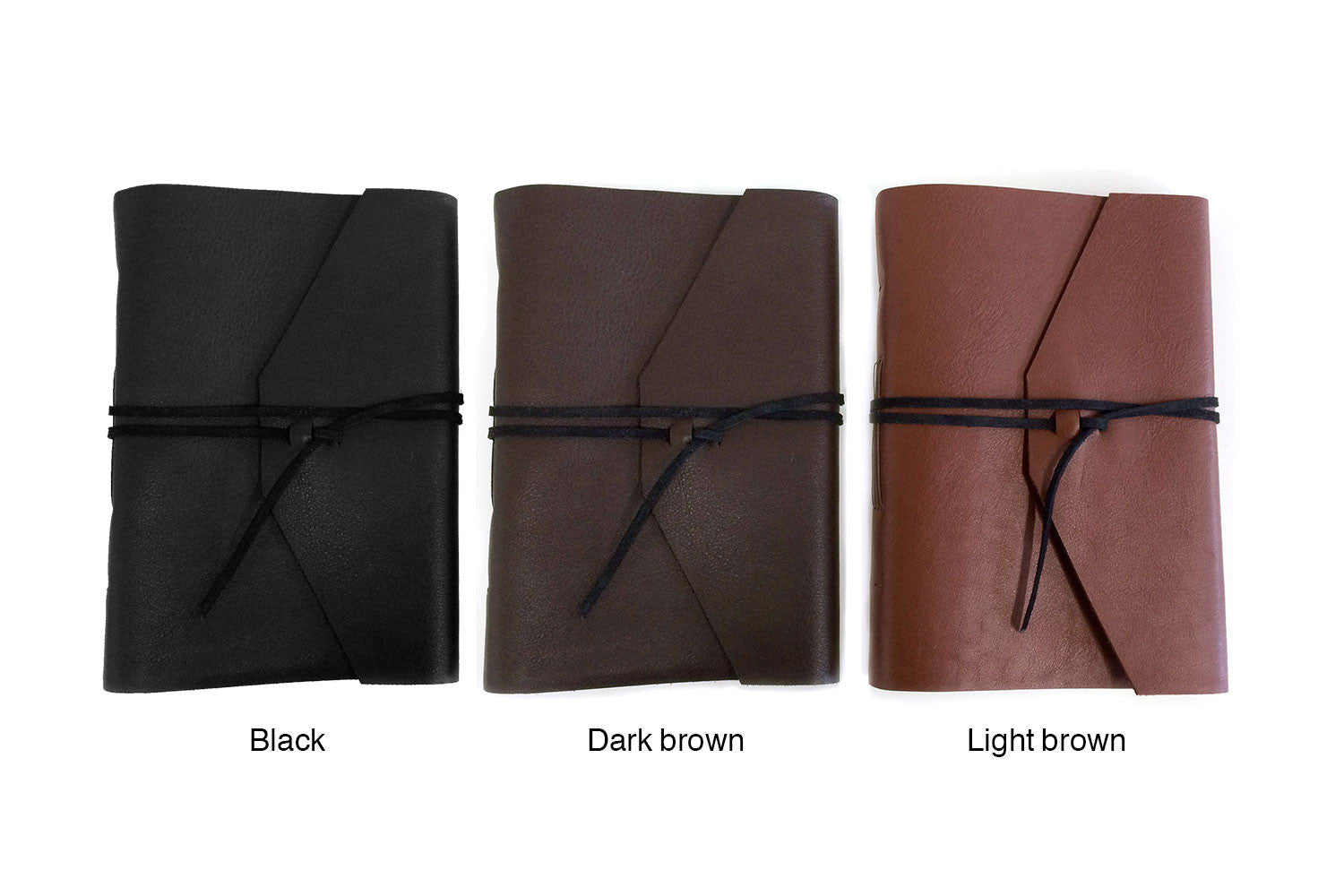 Leather journal in black leather, dark brown leather, or light brown leather from Bookshell
