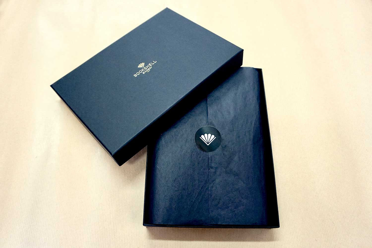 Leather journal ready to gift in beautiful packaging from Bookshell Bindery