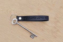Leather keying from Bookshell can be personalised with your choice of message