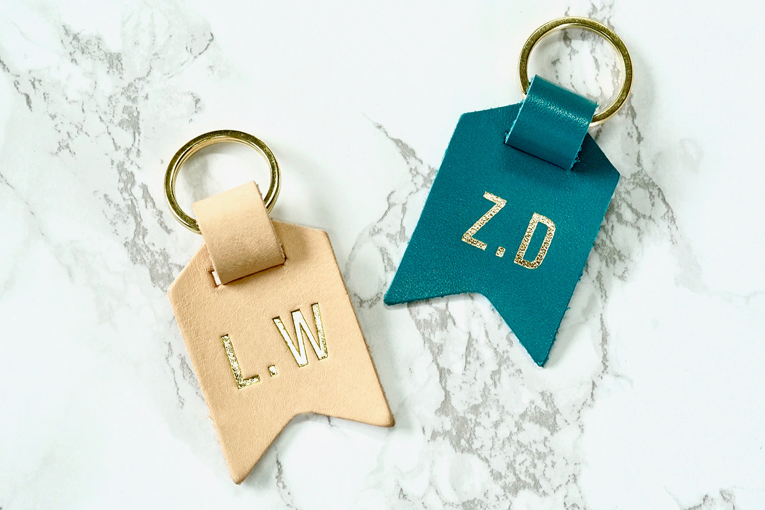 Monogram keychain from Bookshell bindery embossed with gold foil