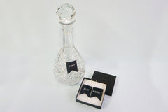 Personalised decanter labels from Bookshell Bindery embossed in silver foil with port, sherry, whiskey