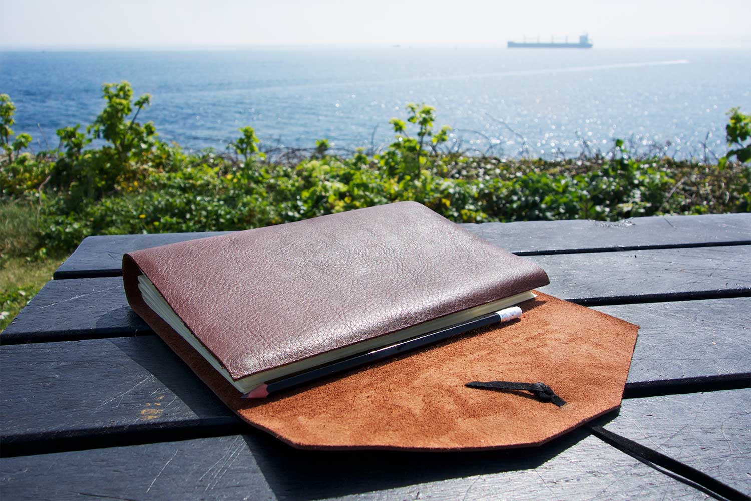 what3words leather journal from Bookshell bindery