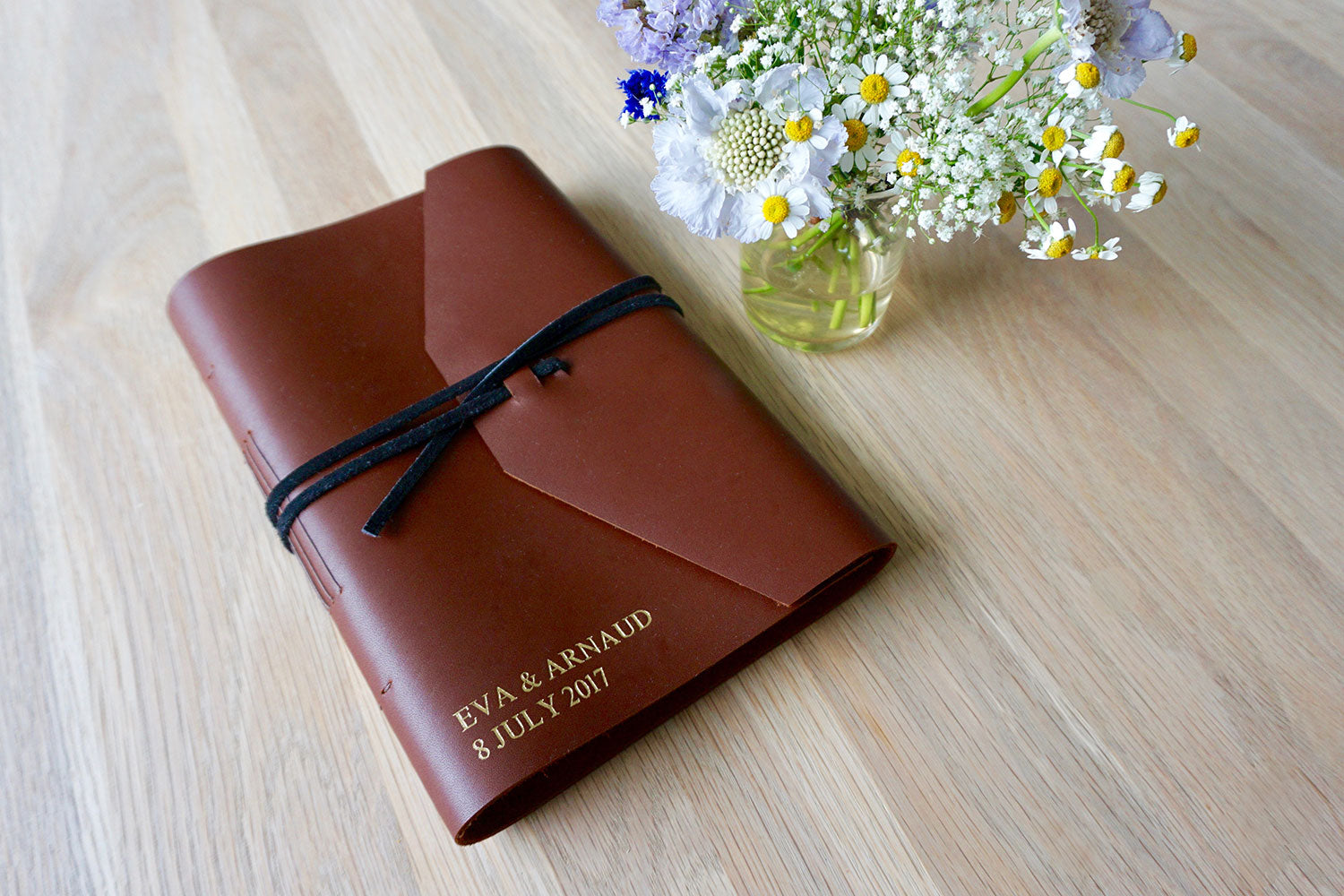rustic leather guest book in light brown leather
