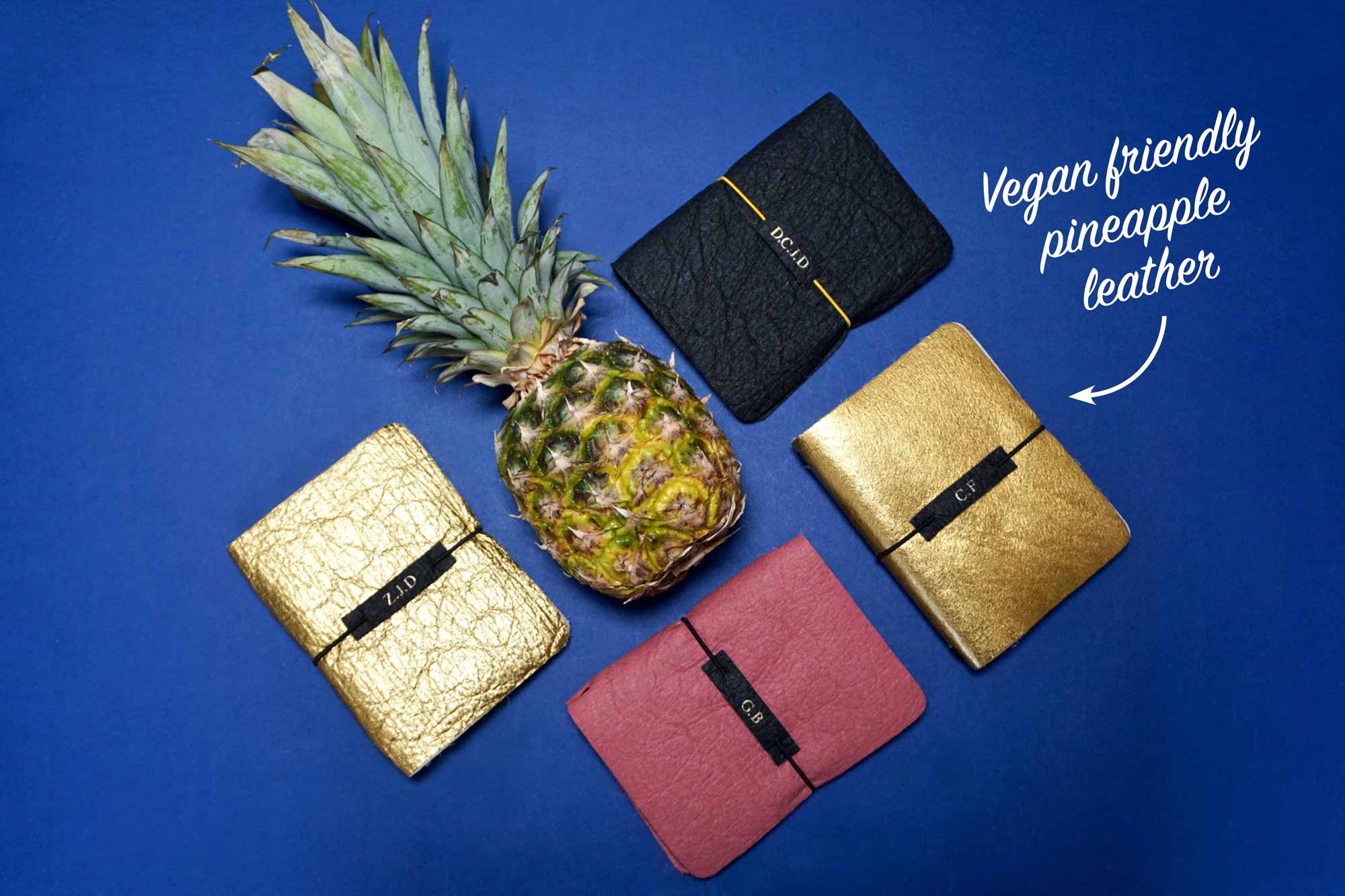 Vegan Leather Journal made from Pinatex Pineapple leather from Bookshell Bindery, a great eco friendly gift 