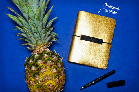 Gold Smooth Vegan Leather Journal made from Pinatex Pineapple leather from Bookshell Bindery, a great eco friendly gift