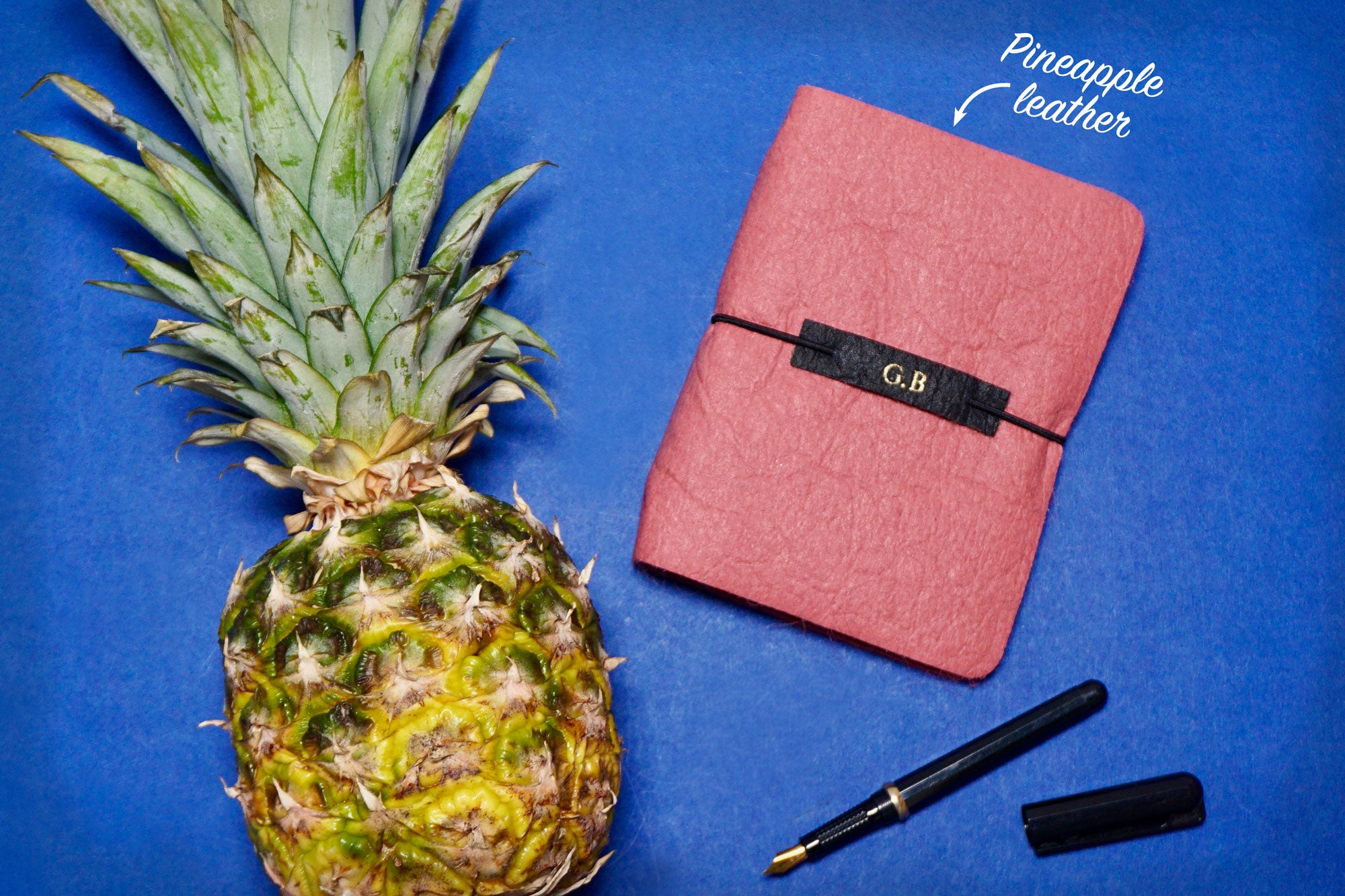Pink Vegan Leather Journal made from Pinatex Pineapple leather from Bookshell Bindery, a great eco friendly gift