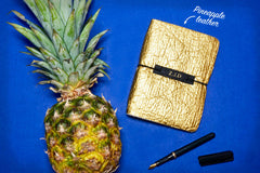 what3words Vegan Leather Journal in gold textured pineapple leather